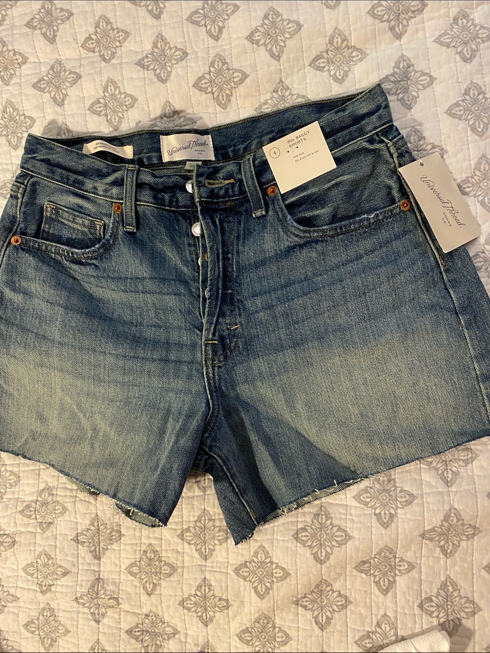 Universal Thread Distressed mid-Rise baggy Shorts in Denim Blue
